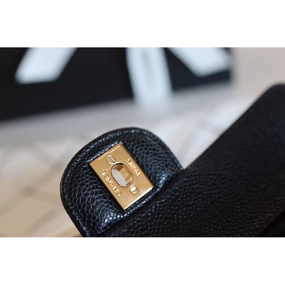 Chanel authentic 2021 Classic Small Black Caviar Flap Bag purse Gold chain - Picture 8 of 15